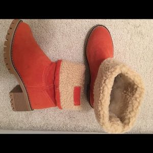 Orange suede ankle boots